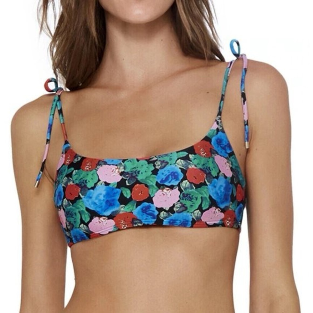 VIX Paula Hermanny Sz D Floral Bikini Top Adjustable Ties Bralette Swim Brazil